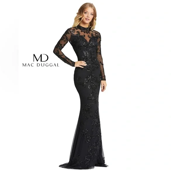 chinese dress ladies Mac Duggal Women's Beaded Column Gown - Black main image 0